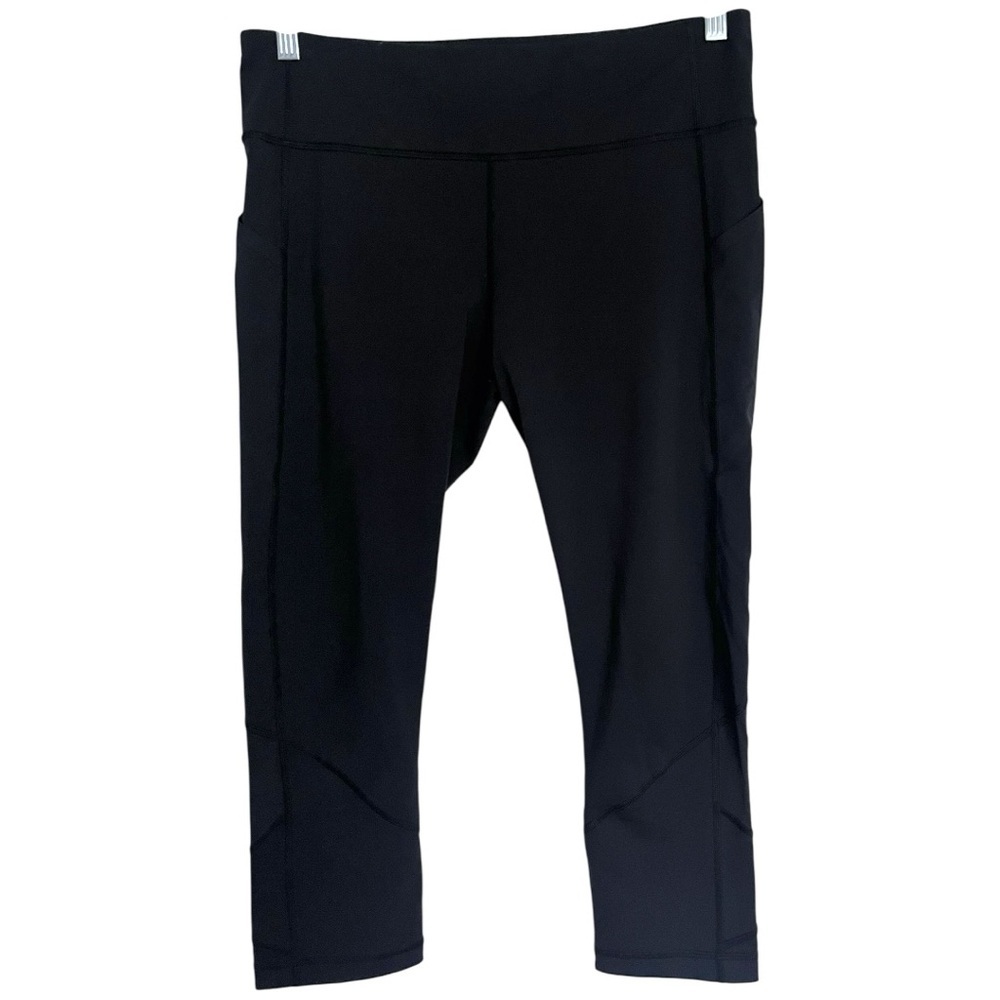 Lululemon Solid Black Mid Rise Skinny Leg Cropped Length Leggings size 10